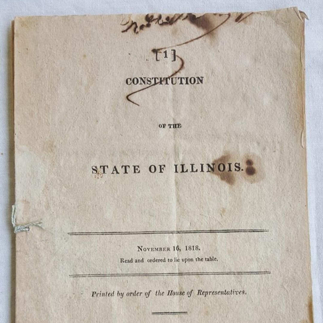 ILStateMuseum's tweet photo. Artifact of the Week: An original copy of the first federal printing of the Illinois State Constitution, published in 1818. #ILHistory #StoryofIllinois #ILStateMuseum https://t.co/qZHsIOinZP