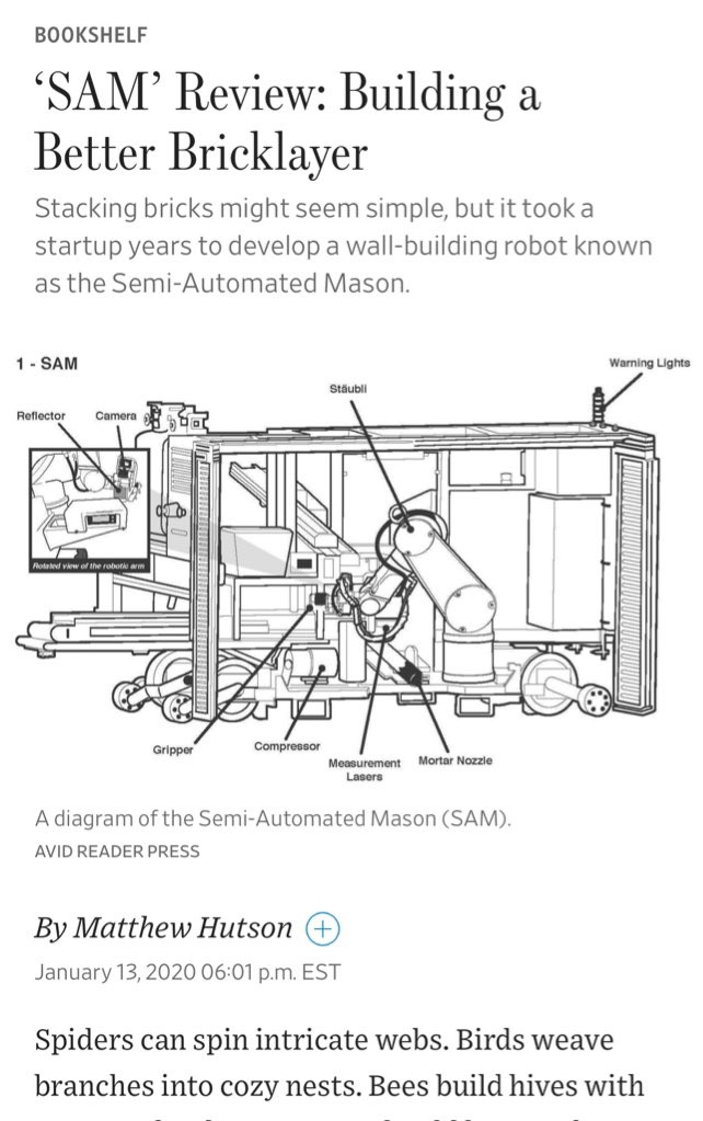 DrSamSamanta's tweet photo. Human story by #JonathanWaldman abt #DigitalTransformation of #masonry by a @start_up_ny business @builderbots 🤜🏼#ScottPeters’s team for mentoring our 🎓🎓🎓🎓🎓 Co-ops https://t.co/rq1JP4aogD #EarnWhileYouLearn in #ROC @FLXFWD #HighTechEcoSystem ⏫ @WSJBooks #MatthewHutson✅ https://t.co/SSTE4AbxJa