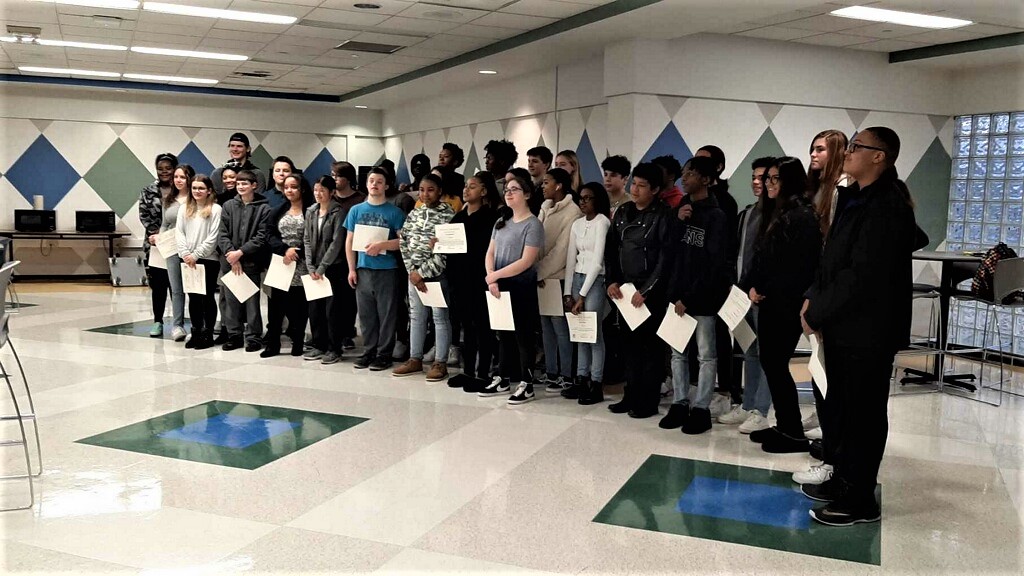 World Language students Sydney Taylor, Kayla Gailliard, Ainsley Stearns and Zachary Kaechle were honored by their teachers at the January 9 Groves Student Recognition Breakfast.  Congratulations and thanks for your contributions to our French and Spanish programs!