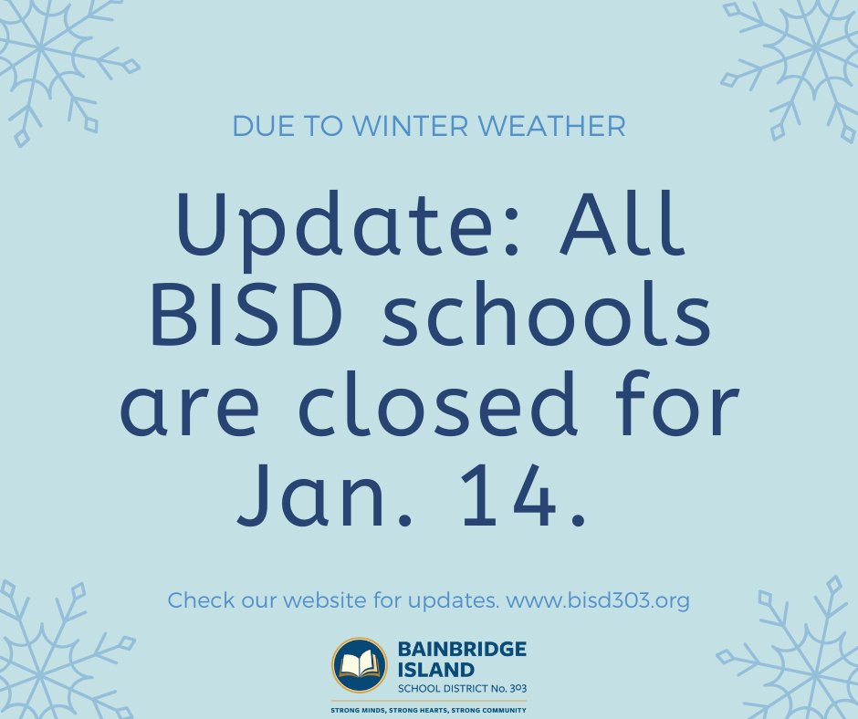 island_303's tweet photo. Update: BISD is closed for Jan. 14. Check our website for updates regarding afternoon activities. https://t.co/G7EkTjaFQu