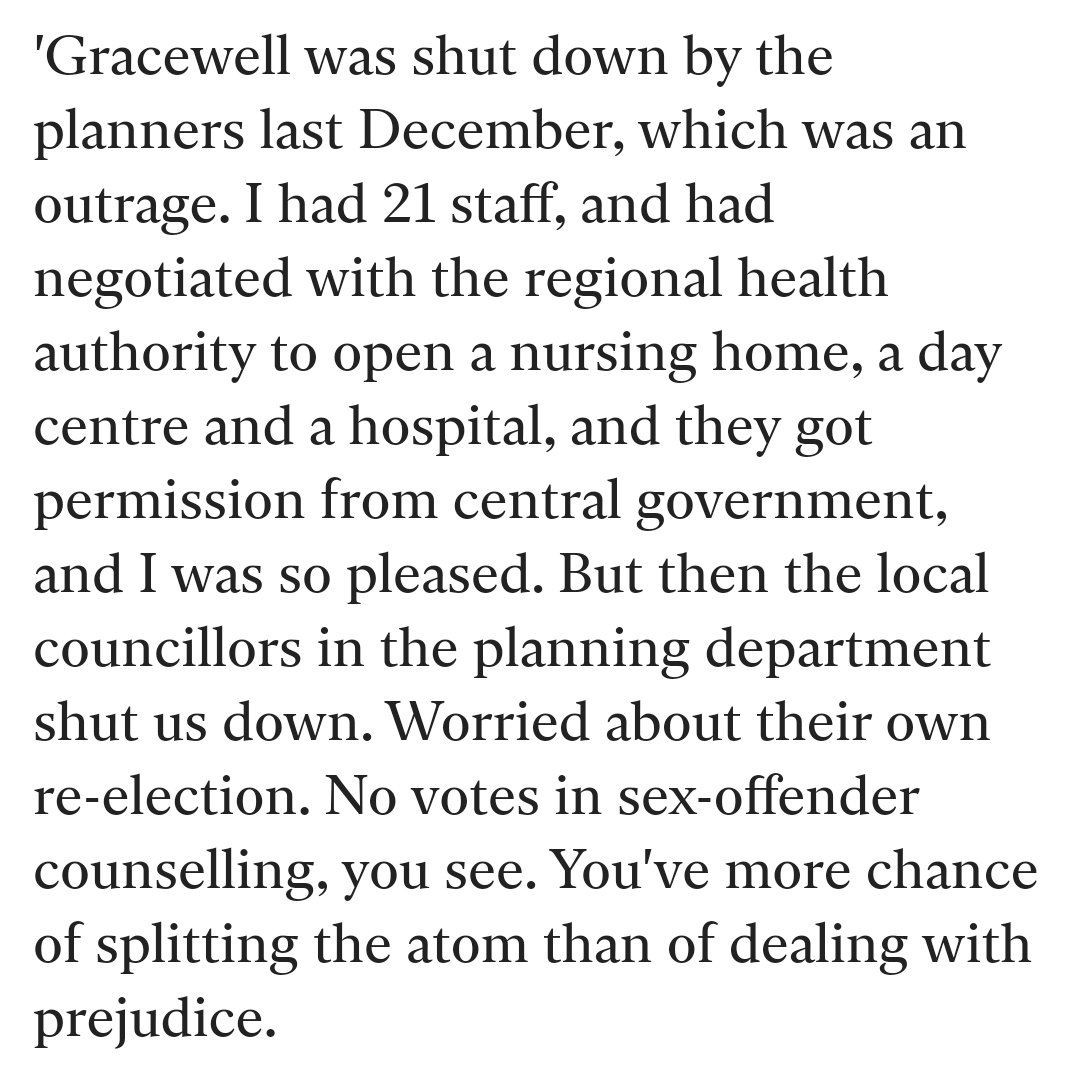 According to Rosie Waterhouse, neighbours were up in arms about paedophiles being bused between their digs and the clinic. There were schools and children's homes in the vicinity. A petition was signed and pressure brought to bear on Moseley councillors.  https://www.independent.co.uk/news/uk/clinic-for-sex-offenders-is-told-to-close-planning-permission-refused-after-campaign-by-worried-1509308.html