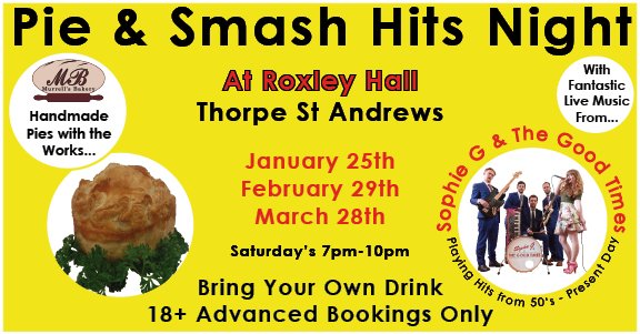 We Only Have A Few Limited Tickets Left For February 29th ! Info &amp; Bookings Go To cpmevents.co.uk #events #Norfolk #Norwich #Food #music <a href="/TSA_TownCouncil/">Thorpe St Andrew TC</a> #WhatsOn #Pie <a href="/SophieGandtheGT/">The Good Times</a> <a href="/BuyLocalNorfolk/">BuyLocalNorfolk</a> <a href="/BBCNorfolk/">BBC Norfolk</a> <a href="/BBCLookEast/">BBC East</a>