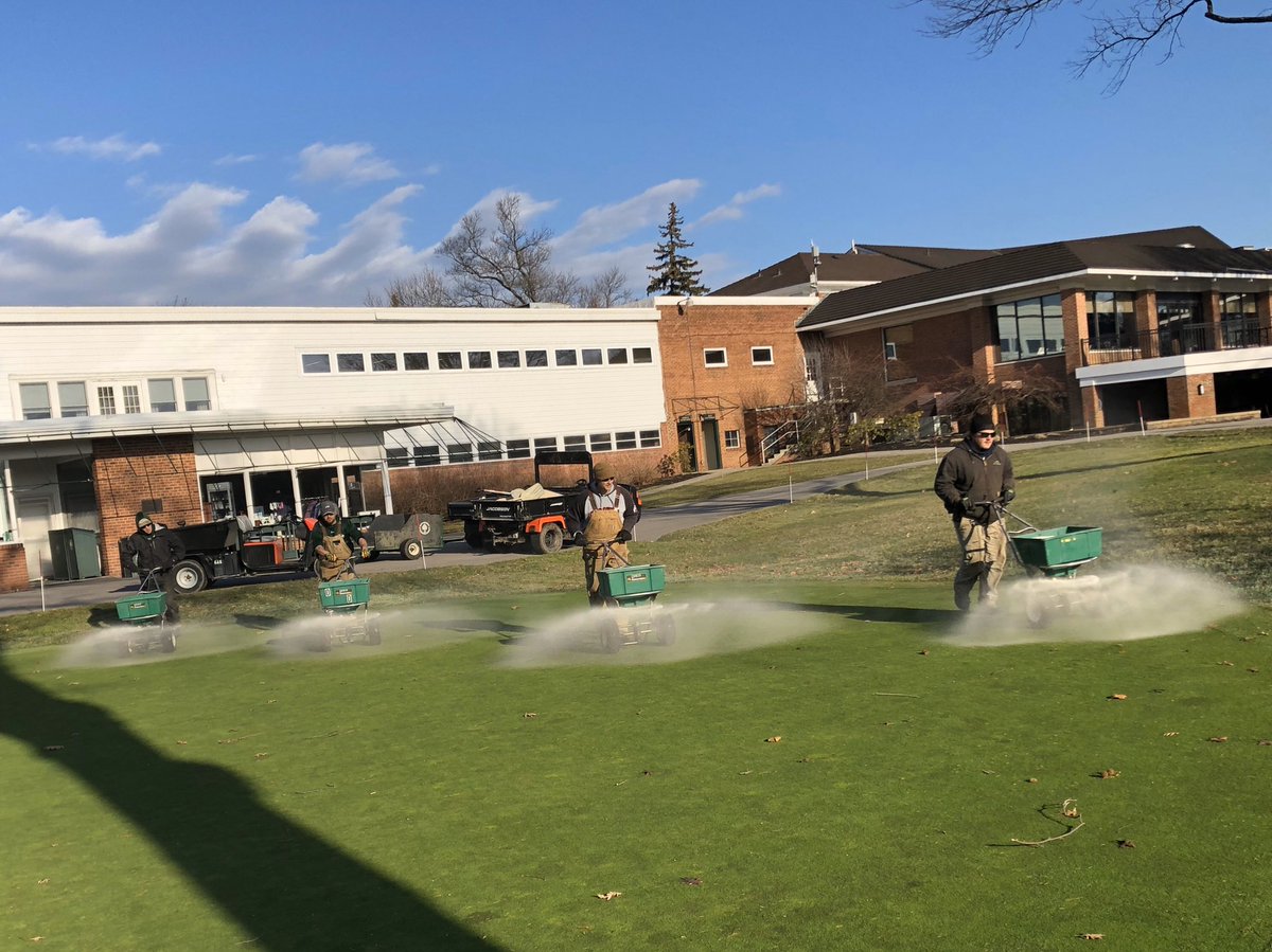 Sunny sky’s in CLE, not bad for January. Neither is top dressing greens at 80 lbs/m #beechmontcc