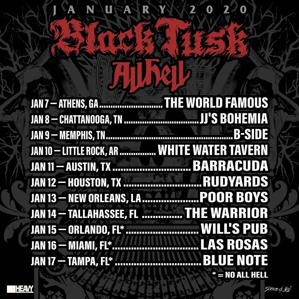 MetalTitans's tweet photo. .@BlackTusk
@Allhellband 
@seasonofmist
  
Today: 01/14 Tallahassee, FL @ The Warrior on The River https://t.co/V1VkrBLxWx
