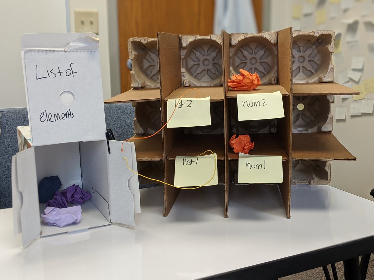 Cardboard boxes that show variable names