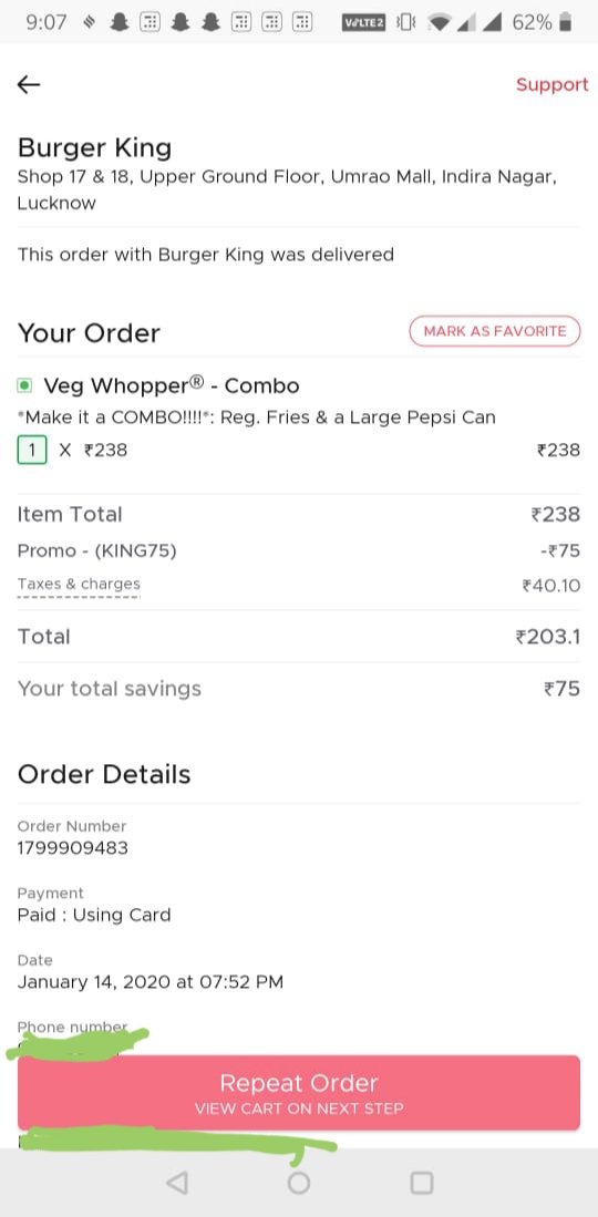 rakshittripath1's tweet photo. @ZomatoIN @ZomatoIN I have ordered from Burger king throug zomato app And i charged Double the amount and And missing order https://t.co/4eqyFlhVtv