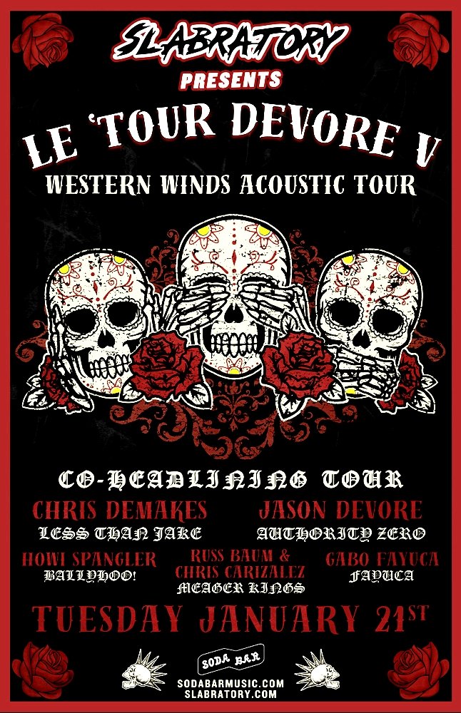 SLABRATORY CLOTHING (@slabratory) on Twitter photo January 21st at <a href="/SodaBarSD/">SODA BAR</a> ! <a href="/JasonDeVore/">Jason DeVore</a> <a href="/chrisdemakes/">chrisdemakes</a> @HowiSpangler <a href="/russbaum/">Russ Baum</a> <a href="/GaboFayuca/">Gabo Fayuca</a> ( @Authority_Zero <a href="/LessThanJake/">Less Than Jake</a> <a href="/ballyhoorocks/">BALLYHOO!</a> <a href="/Fayuca/">FAYUCA 💀</a> <a href="/MeagerKings/">Meager Kings</a> ) Going to be a rad night of frothy pints and sing a-longs!! Grab your tickets now! January 21st at <a href="/SodaBarSD/">SODA BAR</a> ! <a href="/JasonDeVore/">Jason DeVore</a> <a href="/chrisdemakes/">chrisdemakes</a> @HowiSpangler <a href="/russbaum/">Russ Baum</a> <a href="/GaboFayuca/">Gabo Fayuca</a> ( @Authority_Zero <a href="/LessThanJake/">Less Than Jake</a> <a href="/ballyhoorocks/">BALLYHOO!</a> <a href="/Fayuca/">FAYUCA 💀</a> <a href="/MeagerKings/">Meager Kings</a> ) Going to be a rad night of frothy pints and sing a-longs!! Grab your tickets now!
