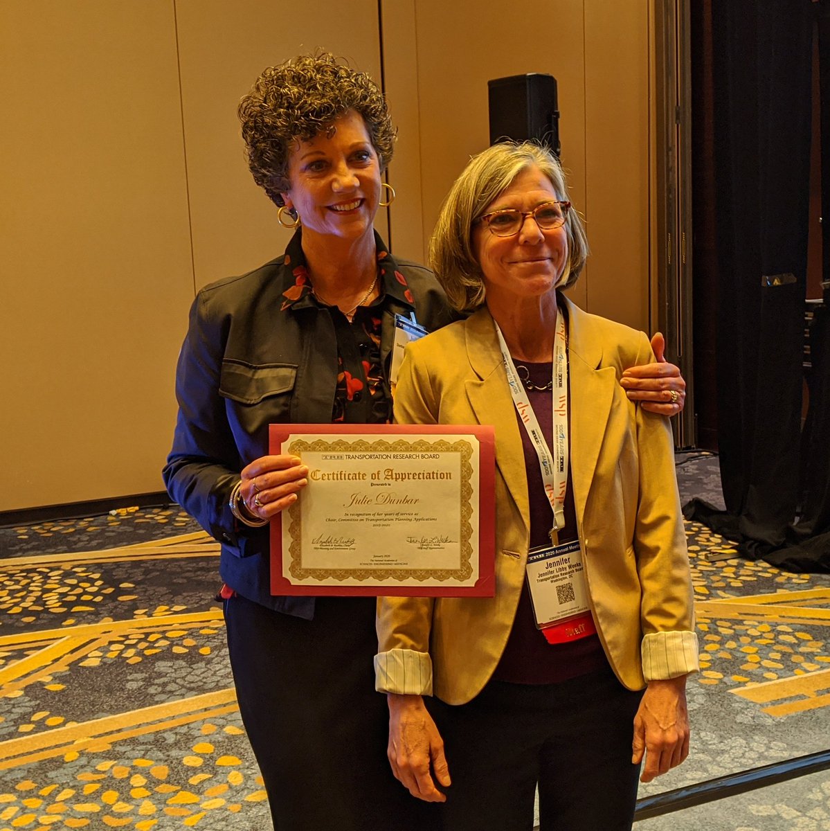 TRBAppcon's tweet photo. Julie, our committee chair, being recognized by TRB #TRBAM https://t.co/Qs8D9o7vAJ