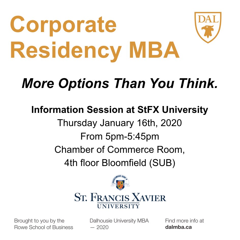 Looking forward to being back at <a href="/stfxuniversity/">StFX University</a> this week to talk to some prospective students and attend the Connect @ X Event! We are also hosting an information session at 5pm January 16th, 2020 in the Chamber of Commerce Room (4th floor Bloomfield).