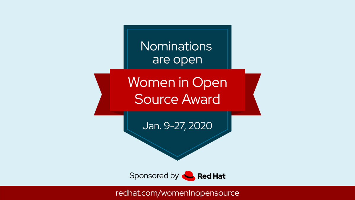 RedHatJobs's tweet photo. Exciting news: Nominations for the 2020 Women in #OpenSource Award are now open! https://t.co/QjEufdwVQJ #womenintech https://t.co/GPXMP0H9NY