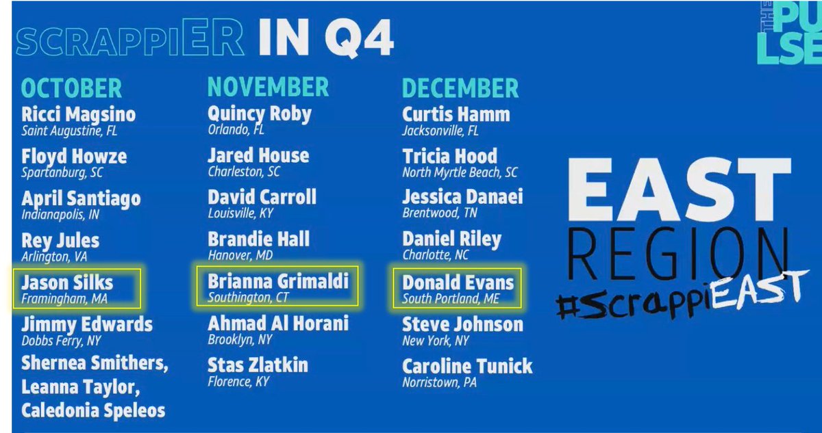 TheRealOurNE's tweet photo. Congratulations to #OurNE Q4 #ScrappiER Winners! Your commitment in delivering results and connecting with your community is truly amazing! @SilksNH @bg181c @Donald_Evans123 @keroninc https://t.co/0Pu6Zm2vJP