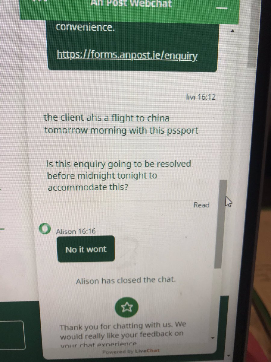 Excellent customer service not <a href="/AnPostRS/">An Post Retailer Services</a> I thought you are meant to help out customers. #worstcustomerserviceever
