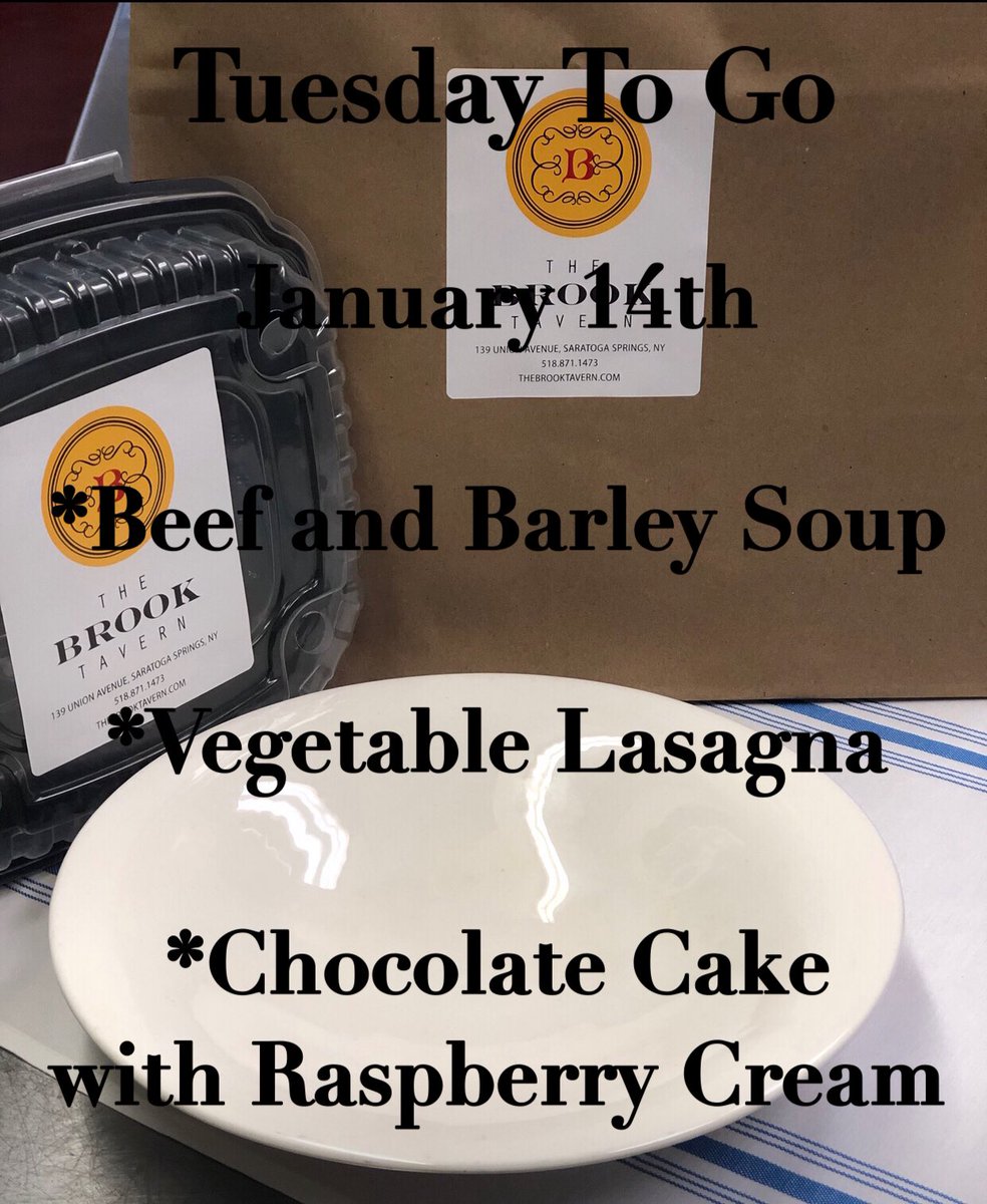 TheBrookTavern's tweet photo. Complete dinners that are ready to eat as soon as you get home.
Dinner for Two / $25
Dinner for Four / $45
Dinner for Six / $65
Order online at #linkinbio or call 518-871-1473. 
#tuesdaytogodinners #takeouttuesday #saratoga #parm #brooktavern #togo #tuesdaytogo #tuesdayvibes https://t.co/hdBlVaPNjN