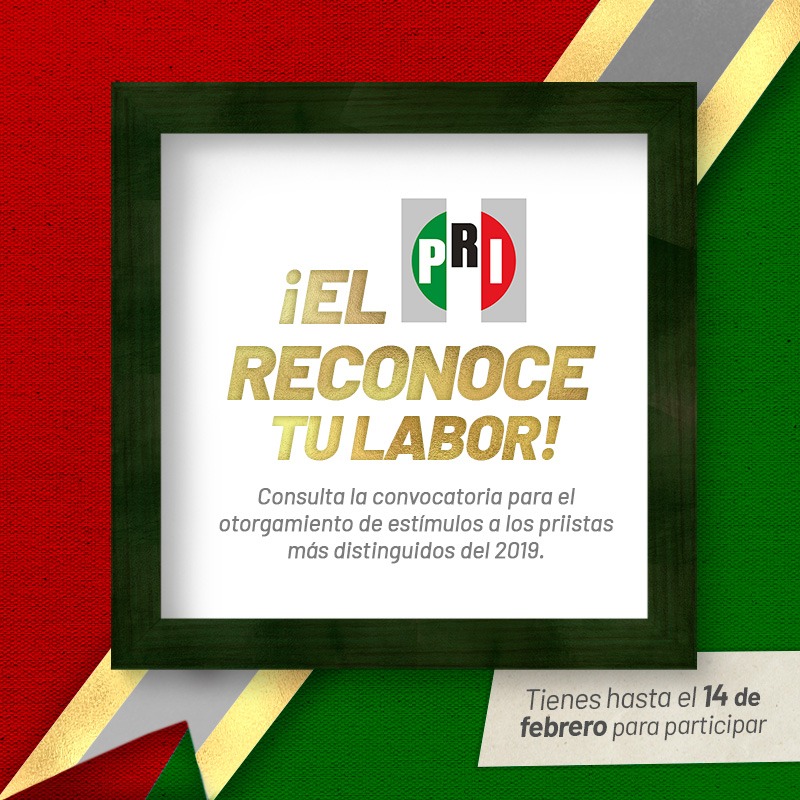 cuauhtemocruss1's tweet photo. RT PRI_Nacional: Amigo militante, queremos reconocer tu labor, tu lealtad y tu amor por México, por ello te invitamos a ser parte de la convocatoria para el otorgamiento de estímulos a los priistas más distinguidos del 2019.
Entra a … https://t.co/Cbp6WwPpGk