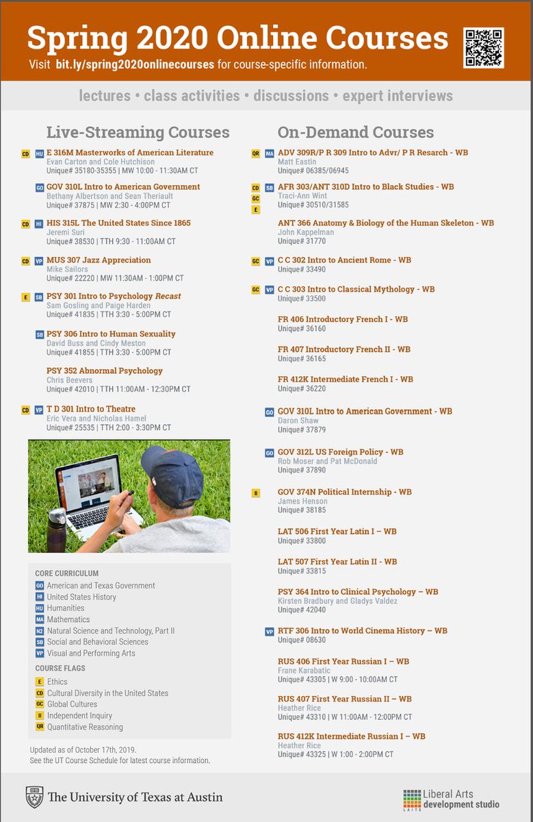 Spring 2020 online courses at UT Austin
