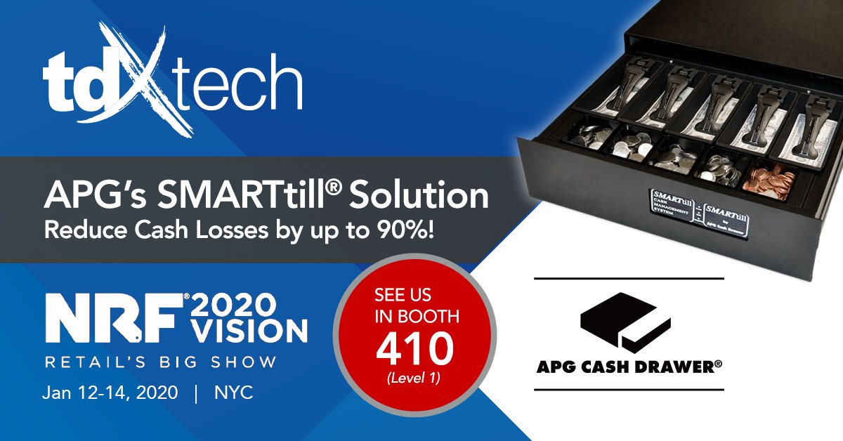 TDXTech's tweet photo. #NRF2020 Technology Highlight - Eradicate manual cash-till counts and reduce cash loss investigation time with @APGCashDrawer's SMARTtill Solution β see it at TDX Techβs Booth #410 (level 1).
#NRF #APGcashdrawer #tdxtech β¨#doITsmarter https://t.co/zist7wnBgC