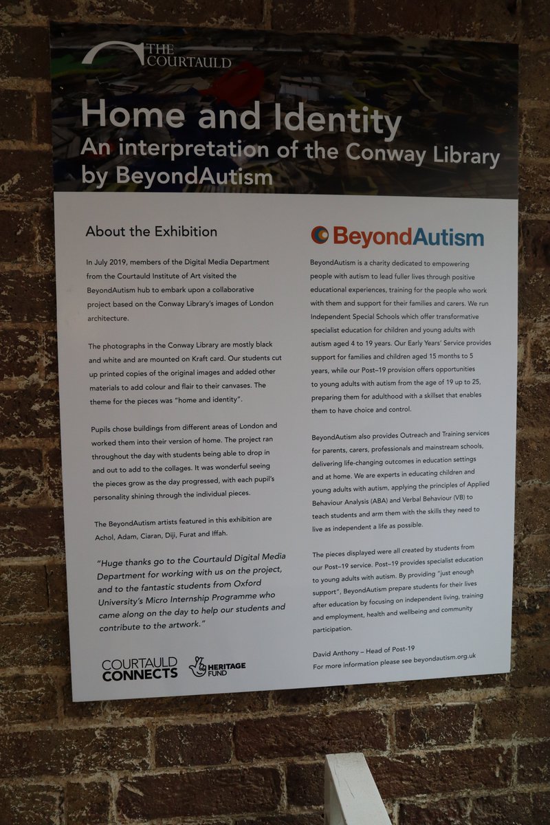 BeyondAutismUK's tweet photo. Today Post-19 learners and staff visited @CourtauldStudy  to see their artwork on display in the #ConwayLibrary. The artwork was created in collaboration with the gallery last summer and today was the launch of the exhibition. #Collage #Autism #CourtauldGallery https://t.co/HuOPqZ8uwb