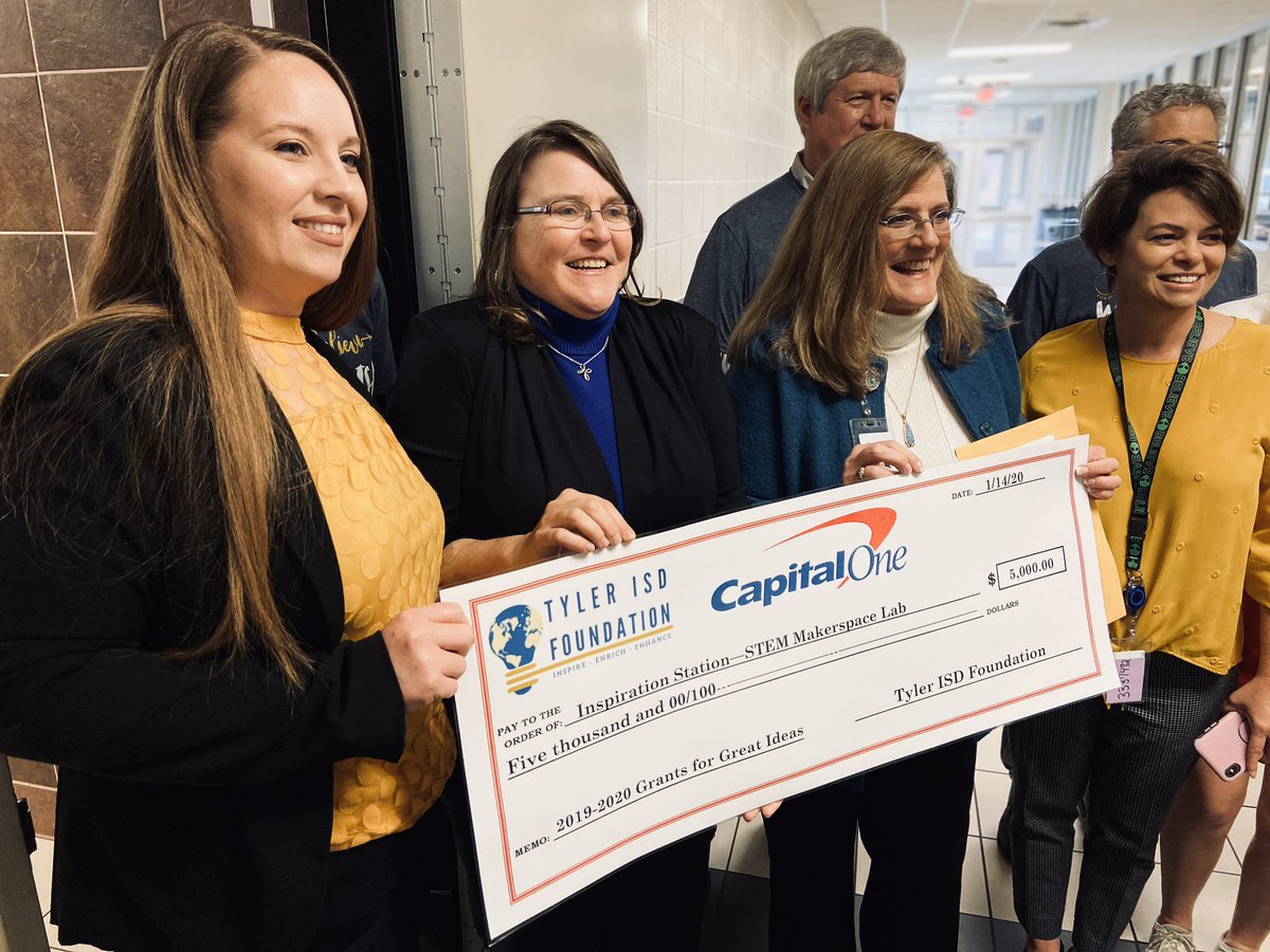 TylerISD's tweet image. The #GrantPatrol has made another stop at @ricetylerisd . Rice received a $5000 award to foster creativity and critical thinking through a STEM Makerspace Lab.