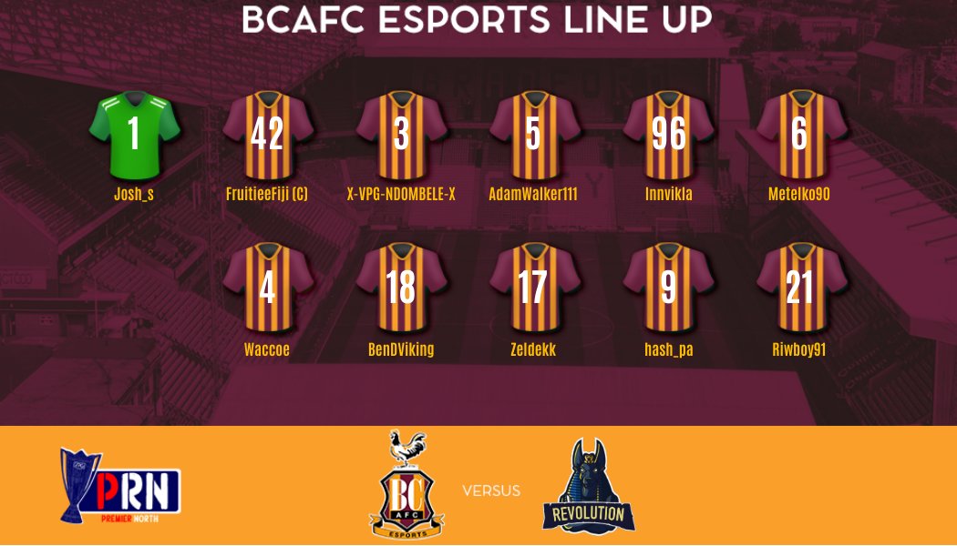 Matchday #2 - with <a href="/OfficialVPG/">Virtual Pro Gaming</a> 

🏆  Premier North
⏰ @ 9:00pm
🆚 <a href="/R3volutionFIFA/">Revolution</a> 
🎥 twitch.tv/hash_pa10

#BCAFC