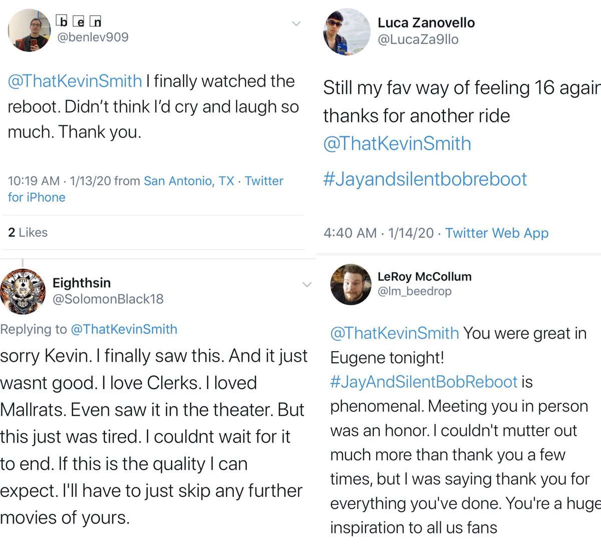 Kevinsmith A Random Sampling Of Tweets Sent To Me In The Last 24 Hours About Jayandsilentbobreboot If You Wanna Watch The Flick With Me In A Theater Near You We