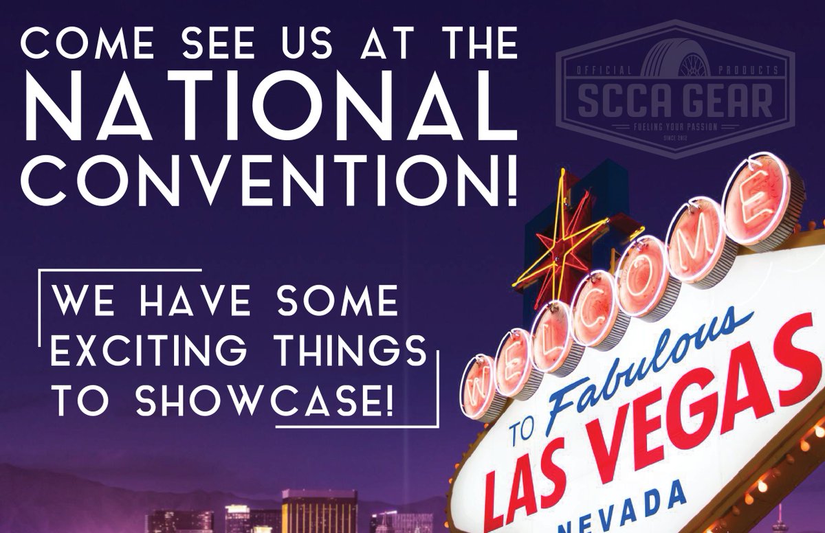 sccagear's tweet photo. If you're planning on going to the SCCA National Convention this week, don't forget to stop by and see us! We've got some exciting new things to show you! https://t.co/GPBCkkyyjy