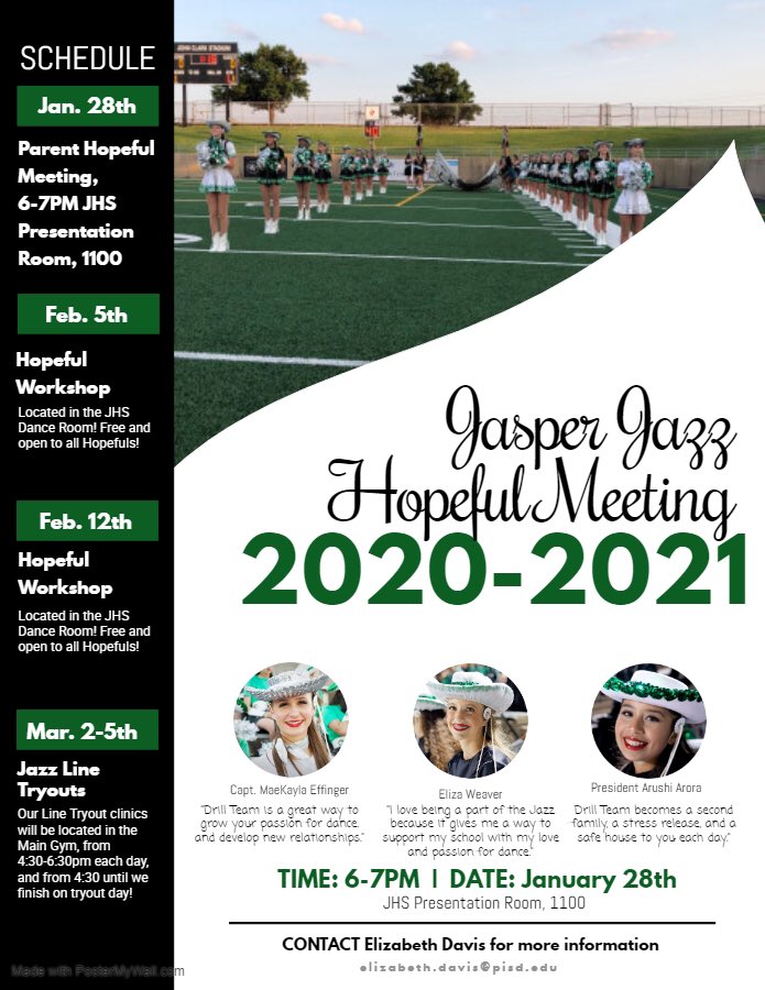 jasperjazzdance's tweet photo. Calling all 8th and 9th graders!! Do you love to dance and want to support your school? If so, come to the Jasper Jazz tryout information meeting on Tuesday, January 28th at 6pm in Room 1100!! https://t.co/3wBLE8Mvub