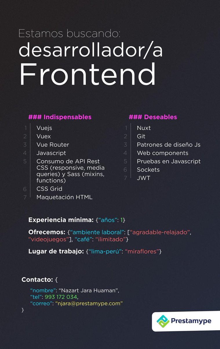 kusillus's tweet photo. Gracias por compartir para llegar a mas desarrolladores #frontend #vue #nuxt #developer #limaperu #trabajo #chamba #oportunidadlaboral @LimaJSorg @VueLima @LimaFrontend https://t.co/Gvumptg9PH