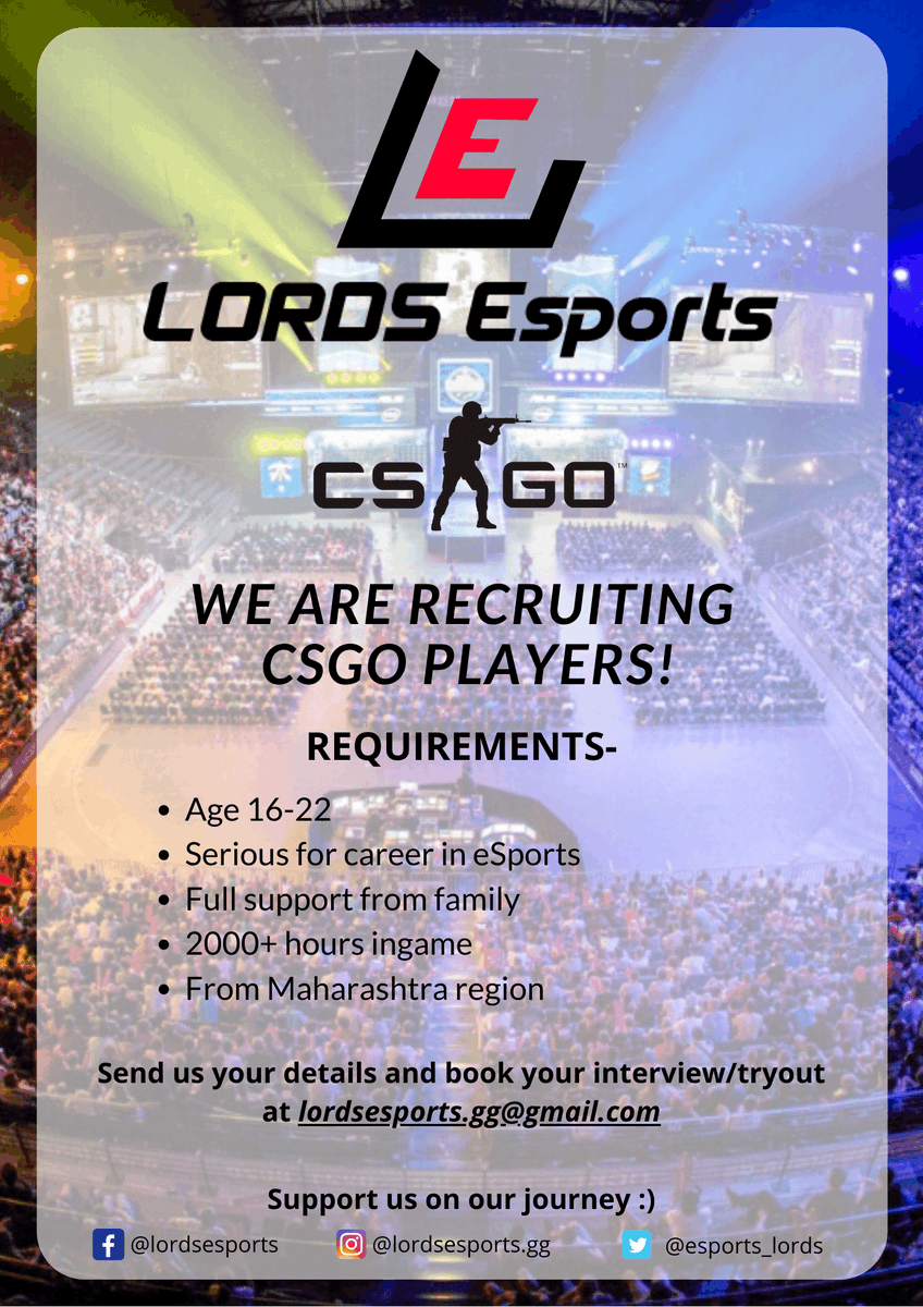 IndusEsports's tweet photo. We are recruiting! Schedule your tryout/interview via email.
#csgoindia #CSGO https://t.co/nBCouVBU3j