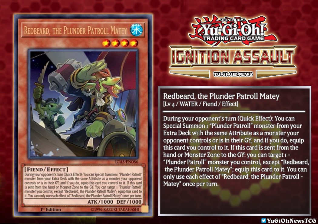 TCG will get an exclusive archetype called "Plunder"in the upcoming #yugioh Ignition Assault booster pack These cards were published by known YugiTubers sponsored by @Konami ... TCG will get an exclusive archetype called "Plunder"in the upcoming #yugioh Ignition Assault booster pack These cards were published by known YugiTubers sponsored by @Konami ...