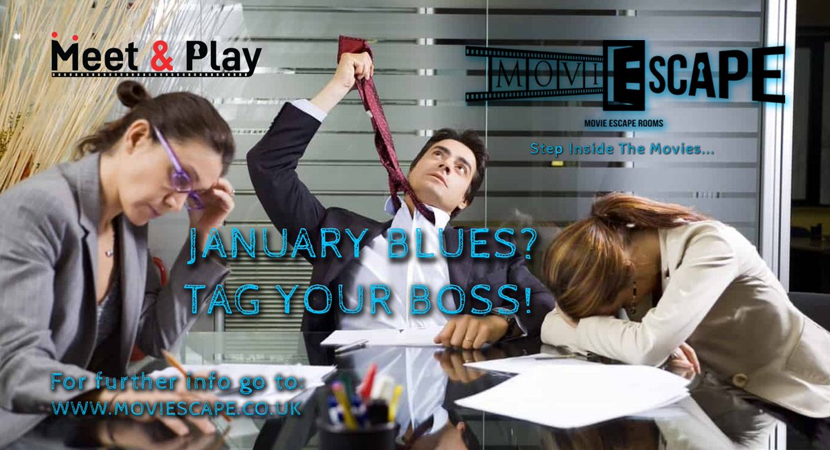 😭#JanuaryBlues set in yet?😴 That Christmas bash the boss promised not happen? 
#January is the perfect time to come to #MoviEscape #Stockport #Manchester!
🧑🏻‍💻 We have #MeetAndPlay corporate events!👩🏾‍💻
TAG YOUR BOSS! Learn more: moviescape.co.uk/index.php/corp…
#EscapeRoom #Work