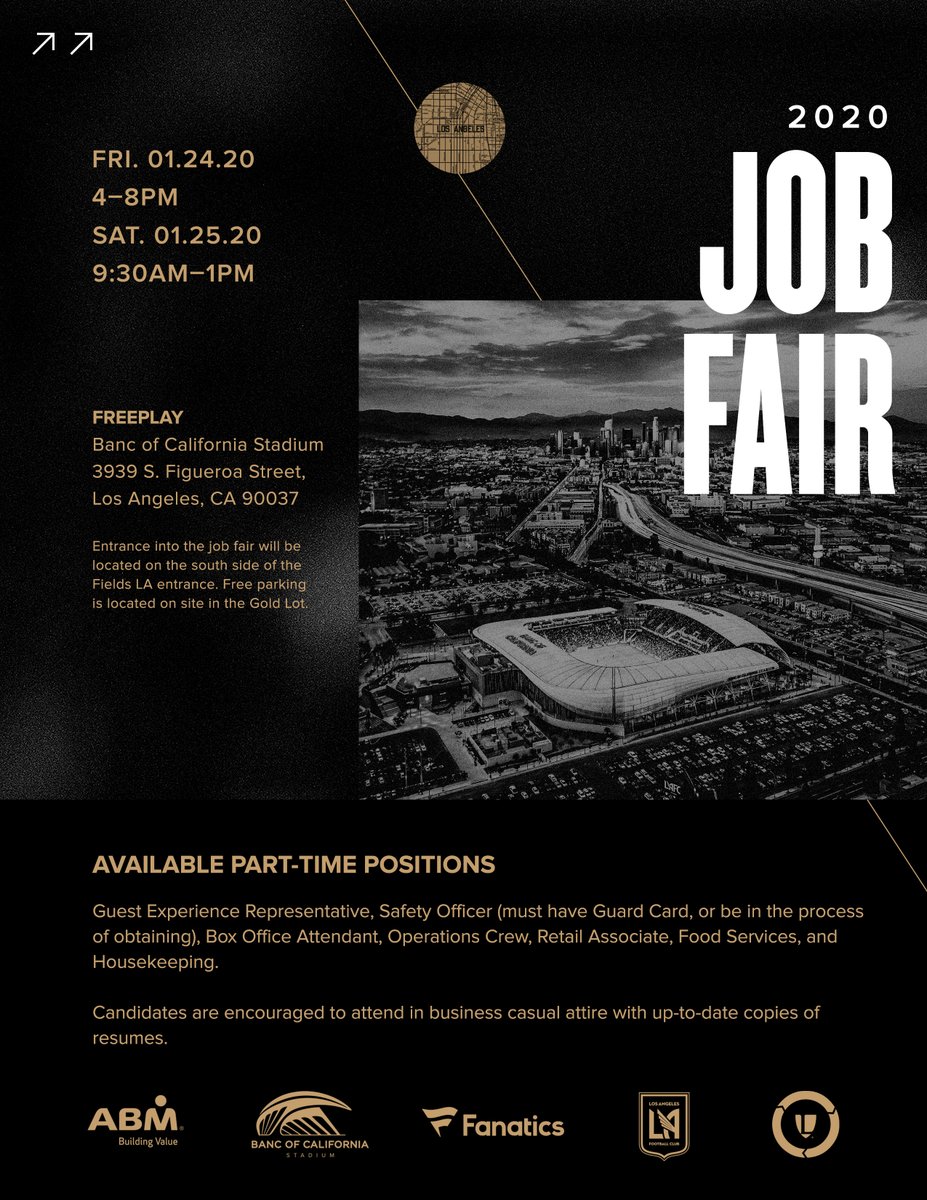 BMOStadium's tweet photo. 📢JOB FAIR!! Friday, Jan. 24 &amp; Saturday, Jan. 25th. #jobfair https://t.co/L5iCDuG7HS