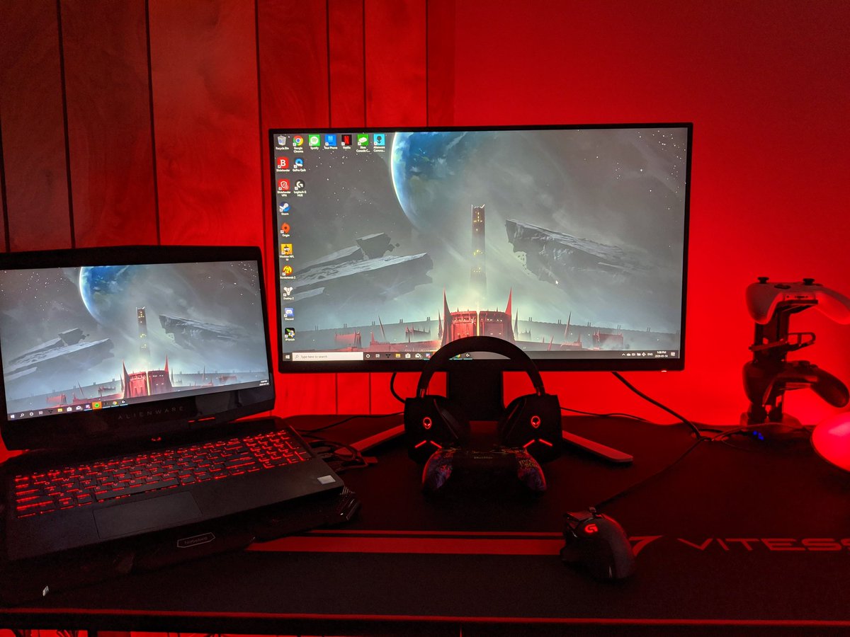 recneps_8's tweet photo. Current set up. Getting there. @Alienware @LogitechG @ScufGaming @Bungie @MesaSean #gamers #alienware #ScufVantage2 #MesaArmy #RGB https://t.co/MtpxPqyerx