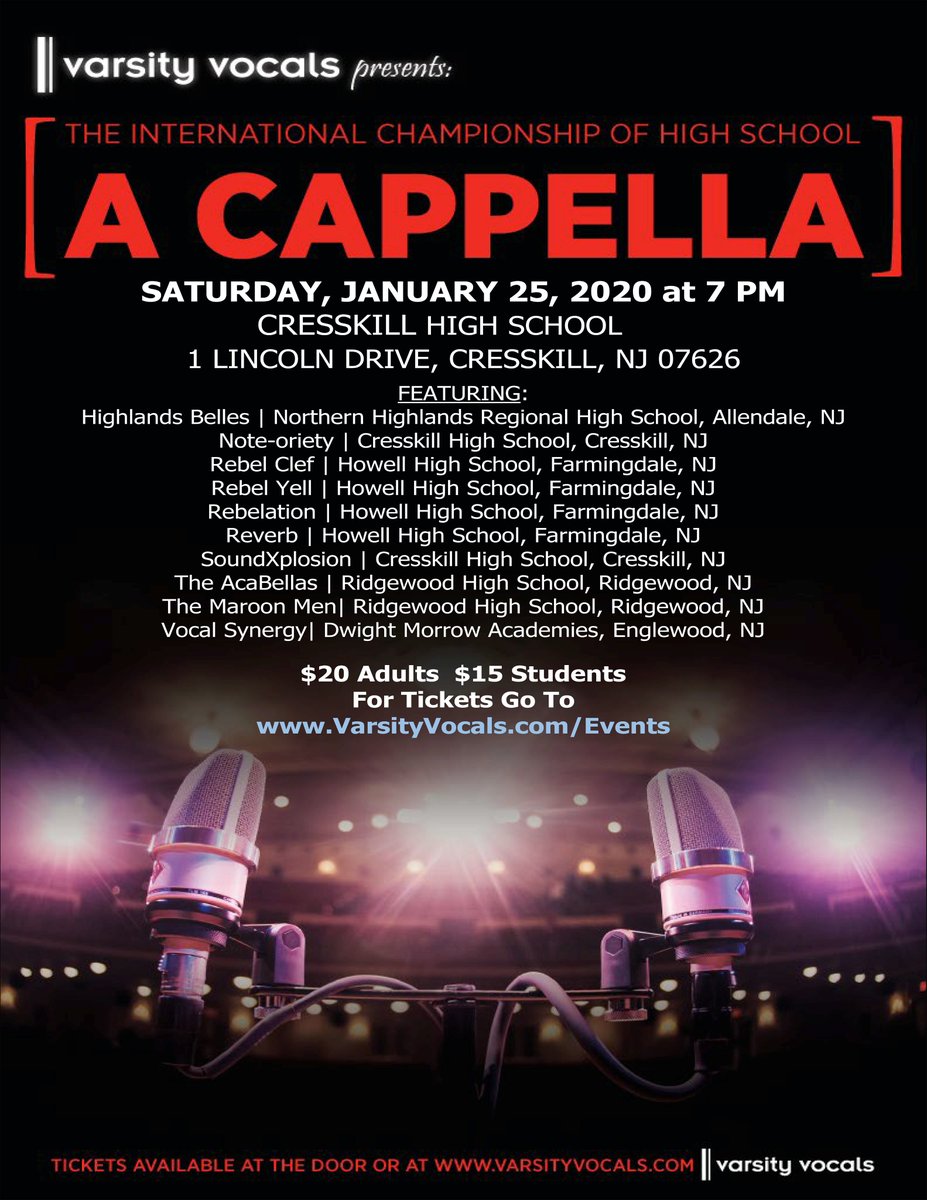 Only 11 more days until the ICHSA Mid-Atlantic Quarterfinal at Cresskill High School! Have you gotten your tickets yet! Get 'em early, as this will likely be a sell out! DON'T MISS OUT!

The Note-oriety in these groups is off the hook!

<a href="/CresskillBOE/">Cresskill Schools</a> <a href="/JohnMassaro1/">John Massaro</a> <a href="/CresskillMSHS/">Cresskill MS/HS</a>