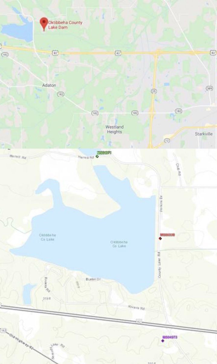 MSEMA's tweet photo. Oktibbeha County is encouraging residents who live near the Oktibbeha County Lake Dam to evacuate. After inspection, the County Engineer believe failure of the dam is imminent. Listed below are the roads that will be closed in the event of a failure #mswx https://t.co/bEZweJmWdf