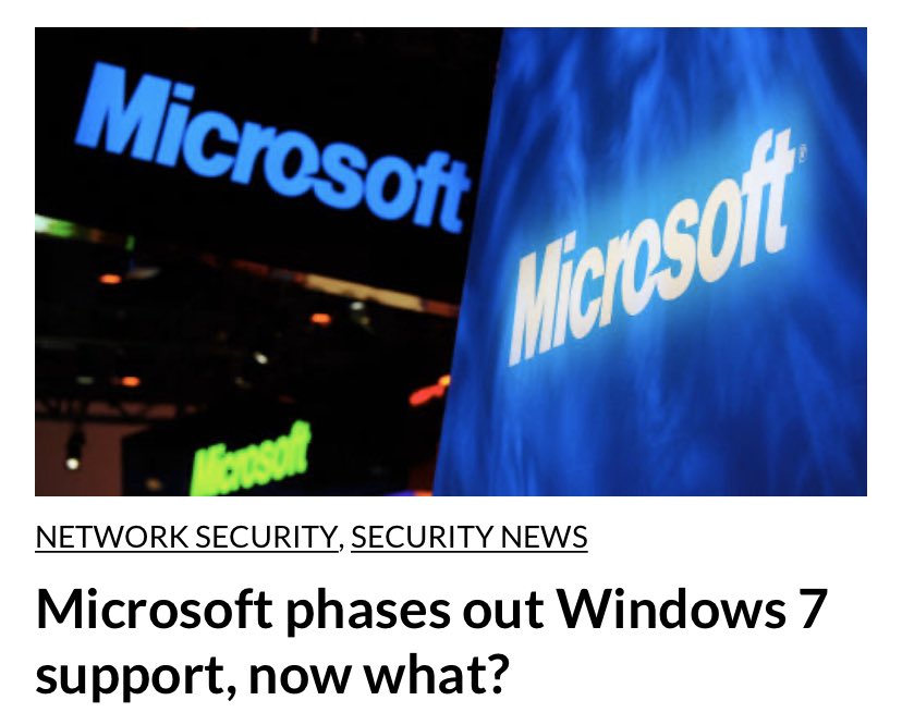 DataSecure2's tweet image. Microsoft is ending support for Windows 7 and Server 2008 today leaving millions of users in the unenviable position of either having to pay to upgrade to the newest OS Windows 10 or face using an unsecured computer
