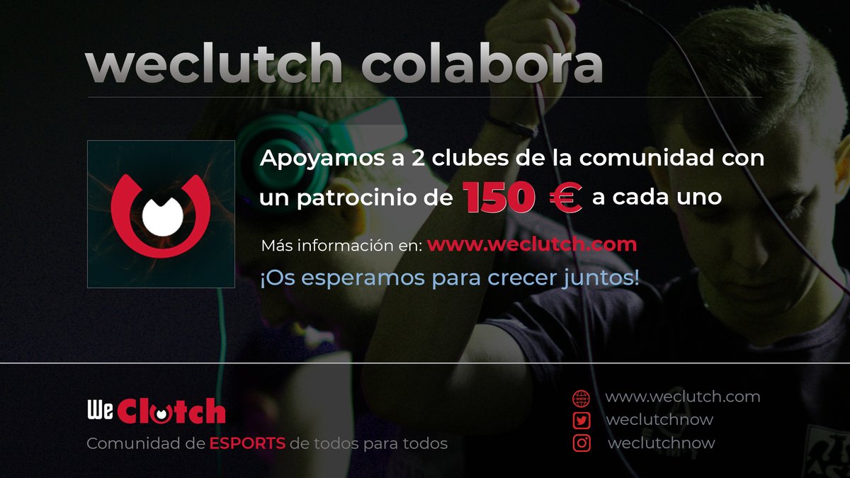 #Sorteo | Lanzamos #WeClutchColabora, la iniciativa de la comunidad para impulsar el desarrollo.

La primera acción es para los #Clubs de España

¿Cómo participar? weclutch.com/tournaments/24

¡SORTEAMOS 2 PATROCINIOS DE 150€ CADA UNO!

Conócenos aquí 👀 youtube.com/watch?v=xUqODx…