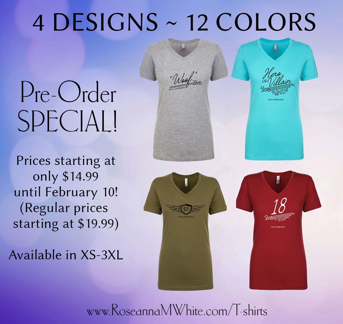 RoseannaMWhite's tweet photo. Surprise Announcement!!! I am so pleased to bring you....BOOKISH T-SHIRTS!!! YAY! Grab yours here: https://t.co/uvpF6cKe5U
#bookish #thecodebreakers #onwingsofdevotion #thenumberoflove #surprise #shirts #preorder #woof https://t.co/OGs5dJ2Jmq