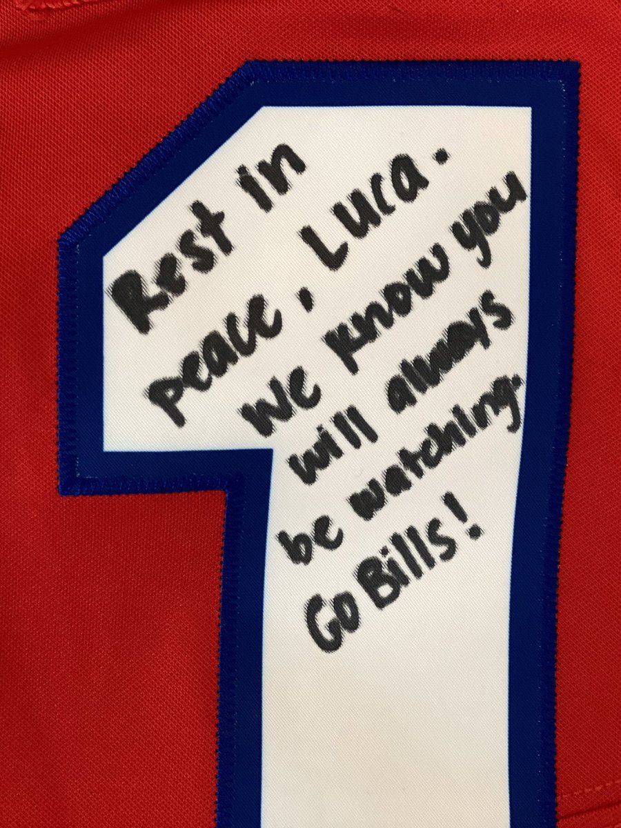 HannahBuehler's tweet photo. Luca Calanni absolutely loved Josh Allen. This year for Christmas, Luca got a @JoshAllenQB jersey. Josh has signed this jersey for the Calanni family and Luca. @BuffaloBills @wkbw https://t.co/zIt6W0wPv0