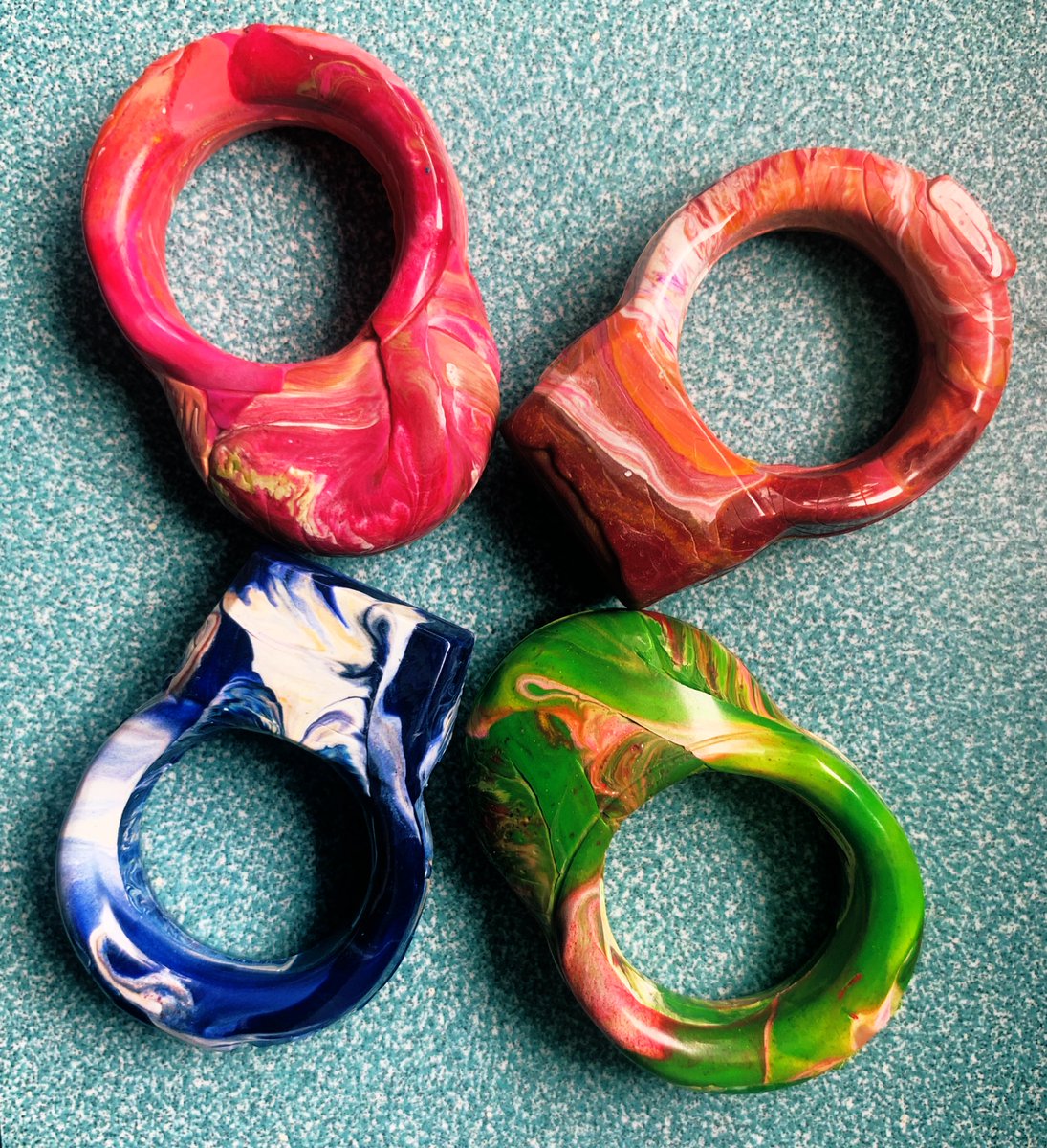 Using old, broken crayons to melt down into cool new rings! Thanks for the mold and crayons <a href="/hmorton4307/">Heather Morton</a>