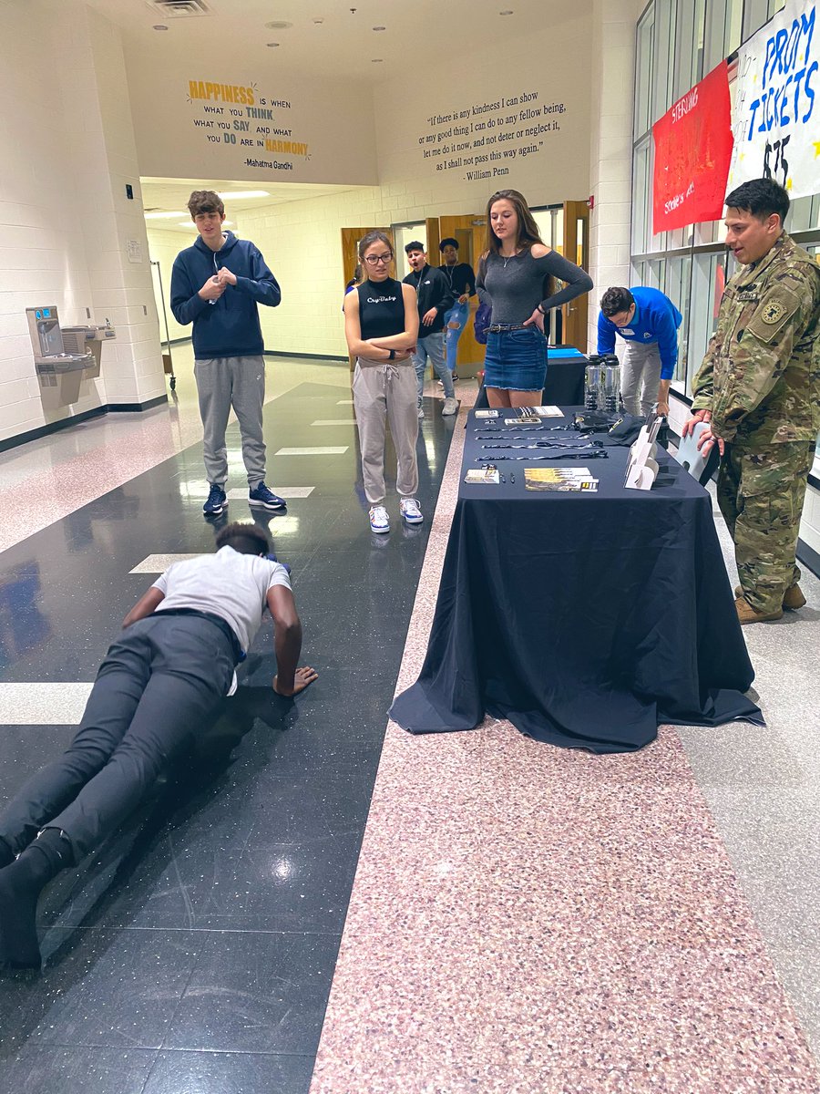 DHSCareer's tweet photo. Come see Staff Sergeant Ortiz throughout lunch shifts to talk about the benefits of the U.S. Army and ask questions.  Come do the push up challenge for a free U.S. Army lanyard!   @DominionLcps #USArmy #Military #Careers https://t.co/Qaz31uJfXY