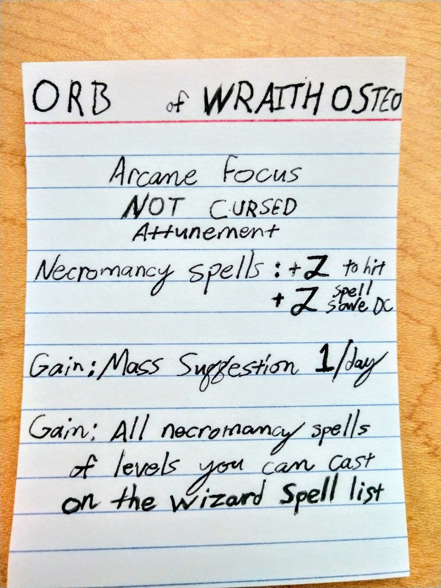 Prop item card for d&d, written in permanent ink and heat sensitive ink to reveal its true powers.