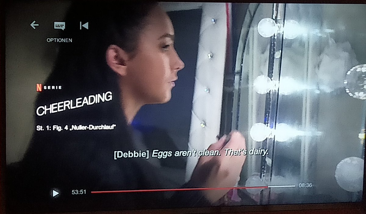 OMG, Debbie, no. Have you tried milking a chicken? #NetflixCheer #eggs #dairyfree #cleaneating