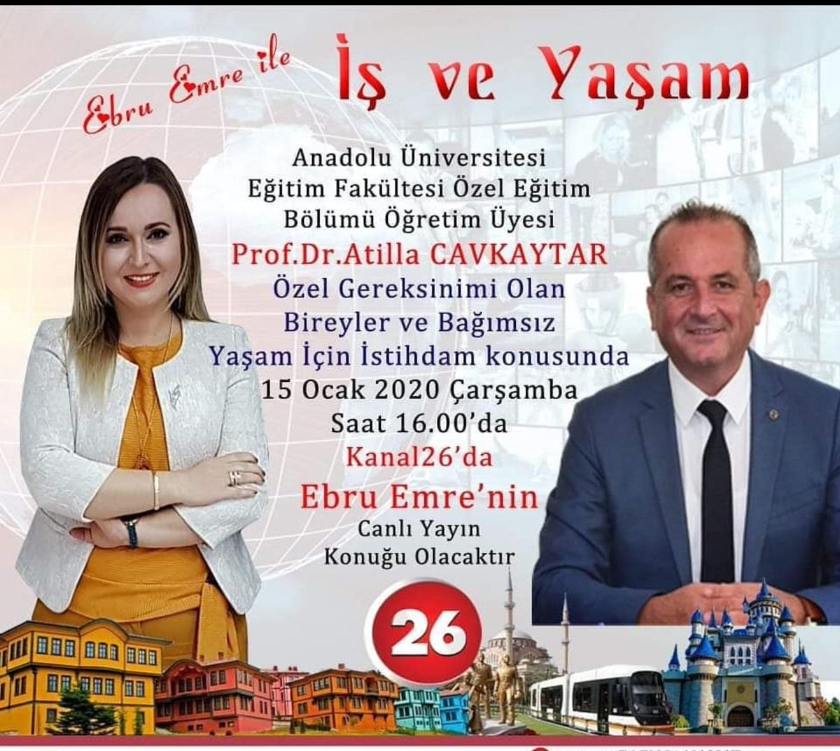 efilerasmus's tweet photo. Proje yürütücümüz Prof. Dr. Atilla Cavkaytar yarın Kanal 26'da Bağımsız Yaşam İçin İstihdam projesi hakkında canlı yayına katılacak. https://t.co/4OEelVDKFt