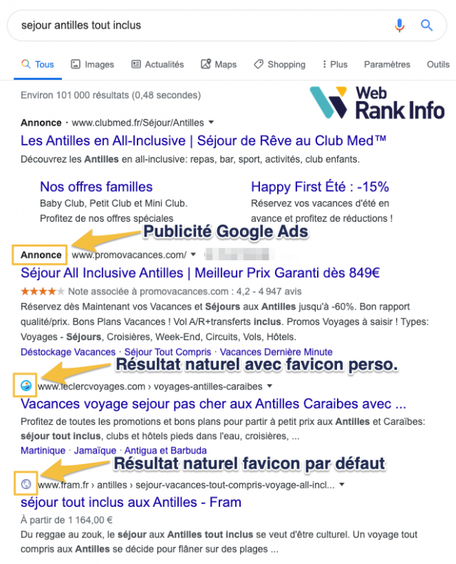 webrankinfo's tweet photo. Favicon dans les résultats Google sur desktop : c'est en place officiellement depuis le 13 janvier, voici une capture d'écran.
==> Avez-vous pensé à définir le/la favicon sur votre site ou ceux de vos clients ?
J'ai mis à jour mon dossier WebRankInfo
https://t.co/ElO197qAqW https://t.co/sEb6KmdfUc