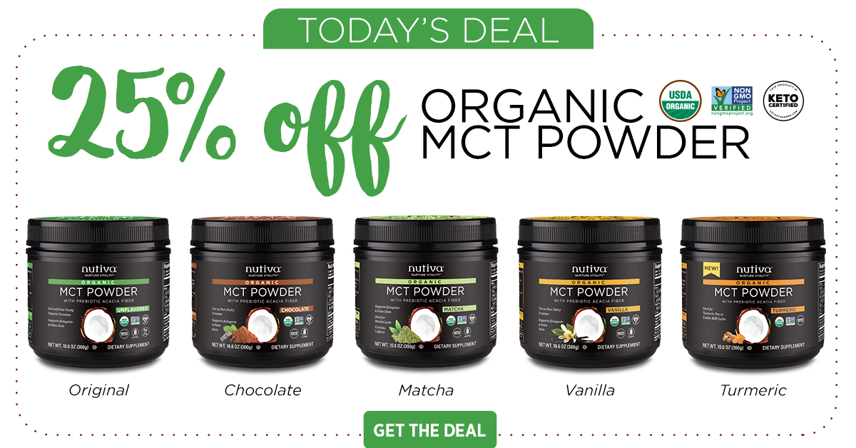 nutiva's tweet photo. Celebrating Gluten Free Day (yesterday) with a sale! #Nutiva #Organic #MCT Powder delivers digestible fatty acids that quickly convert to #ketones, giving the brain, muscles and other tissues fast and sustained energy. https://t.co/6syoJy7EiE #mctpowder #numct #keto https://t.co/xhsCbISuhG