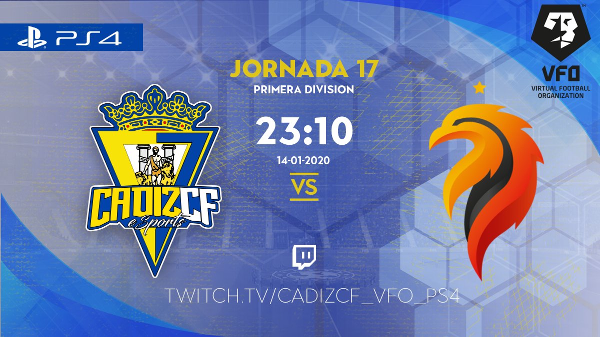 ⚽Nuestros chicos de #PS4 juegan la 17º jornada en la <a href="/VFOspain_ps/">VFOspain PS</a> y se enfrentarán a  <a href="/Team_blazers/">BLAZERS FC</a>.  

¡A por el líder!

🎮#PS4
🏆Temporada <a href="/VFOspain_ps/">VFOspain PS</a>
🆚<a href="/Team_blazers/">BLAZERS FC</a>
⏰23:10h
📺twitch.tv/cadizcf_vfo_ps4

#SienteElAmarillo💛💙