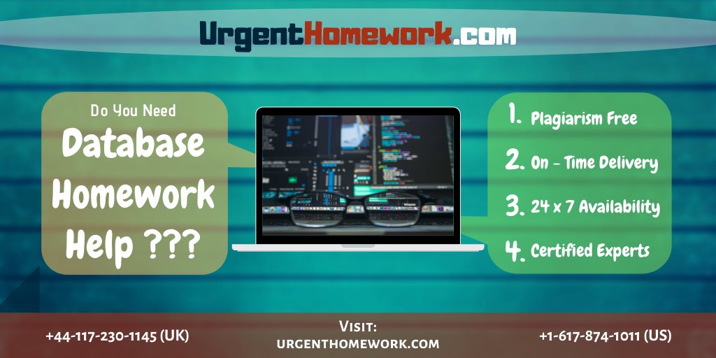 urgenthomework's tweet image. Need help for database homework?
Get the best solutions from our trained and certified experts at very nominal amount.
Surely, you will get satisfy from our services.
Visit:
urgenthomework.com/database-homew…
#DataRelationshomeworkhelp #SQLhomeworkhelp #OracleHomework #XMLhomeworkhelp