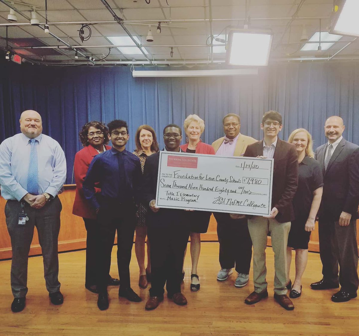 LeonSchools's tweet photo. At tonight's School Board meeting, students from the @Seminoles Chapter of the National Association of Music Education donated $7,900 to go towards supporting music in our schools. We are blown away by their gift. Our district is committed to supporting arts&amp;music in our schools. https://t.co/ztfUQeH0vv