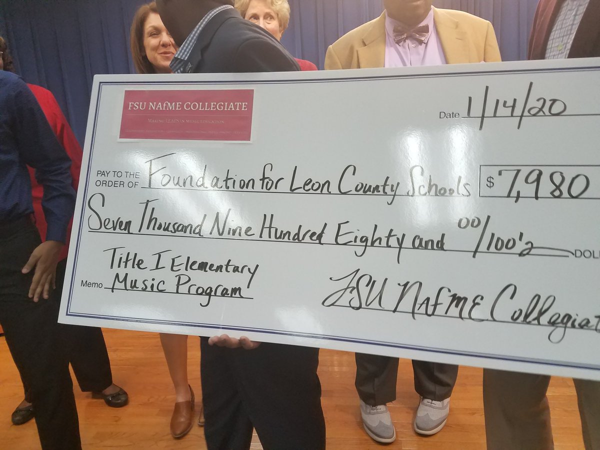 LeonSchools's tweet photo. At tonight's School Board meeting, students from the @Seminoles Chapter of the National Association of Music Education donated $7,900 to go towards supporting music in our schools. We are blown away by their gift. Our district is committed to supporting arts&amp;music in our schools. https://t.co/ztfUQeH0vv