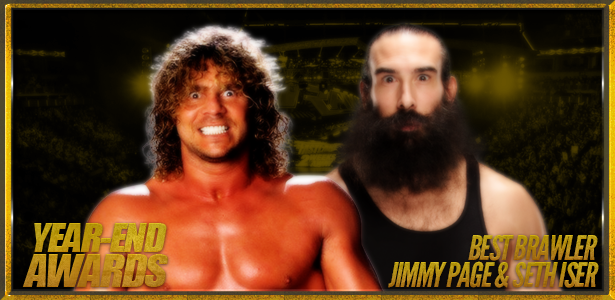 This next award will be shared as two combatants each got 44% of the vote. Taking home Best Brawler are <a href="/Jimmy_FN_Page/">A Retired (?) Jimmy Page</a> and <a href="/SethIser/">Seth Iser</a>
